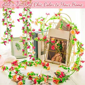 2 Pack Spring Flower Garland, 13.6 Ft Silky Artificial Pink Garland with Pink Daisy and Vine, Floral Garlands Decoration for Room Wall, Flower Themed Party, Wedding Supplies