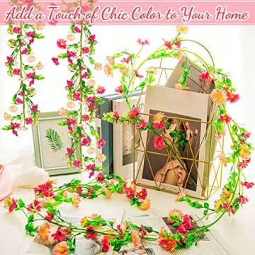 2 Pack Spring Flower Garland, 13.6 Ft Silky Artificial Pink Garland with Pink Daisy and Vine, Floral Garlands Decoration for Room Wall, Flower Themed Party, Wedding Supplies