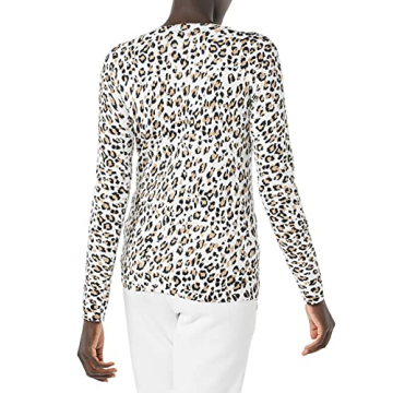 Amazon Essentials Women's Long-Sleeve Lightweight Crewneck Sweater (Available in Plus Size), White Cheetah Print, Large