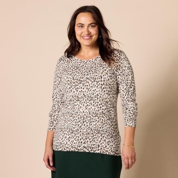 Amazon Essentials Women's Long-Sleeve Lightweight Crewneck Sweater (Available in Plus Size), White Cheetah Print, Large