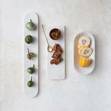 Creative Co-Op Modern Marble Charcuterie Acacia Wood Bowl, White and Brown Cheese/Cutting Board, Lar...