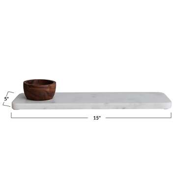 Creative Co-Op Modern Marble Charcuterie Acacia Wood Bowl, White and Brown Cheese/Cutting Board, Large