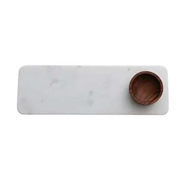 Creative Co-Op Modern Marble Charcuterie Acacia Wood Bowl, White and Brown Cheese/Cutting Board, Large