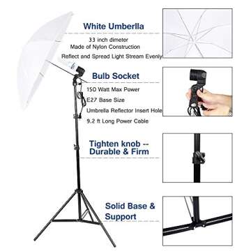 Kshioe Background Support System, Green Screen Kit, 1350W 5500K Umbrella Continuous Lighting Kit for Photo Studio Product, Portrait and Video Shoot Photography
