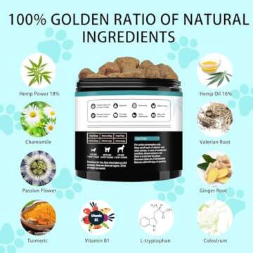 Hemp Calming Chews for Dogs, Dog Calming Treats Anxiety Relief 100% Golden Ratio of Natural Ingredie...