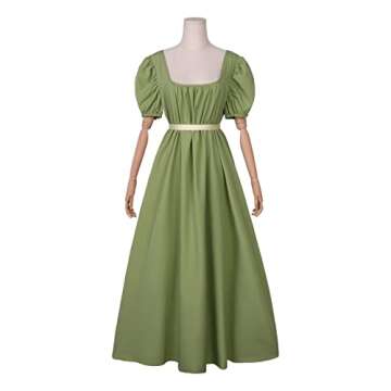 HEQU Regency Dresses for Women with Satin Sash Ruffle Empire Waist Dress Gown (2XL, Oliver)
