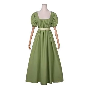 HEQU Regency Dresses for Women with Satin Sash Ruffle Empire Waist Dress Gown (2XL, Oliver)