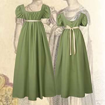 HEQU Regency Dresses for Women with Satin Sash Ruffle Empire Waist Dress Gown (2XL, Oliver)