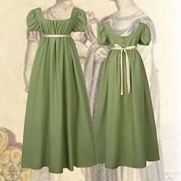 HEQU Regency Dresses for Women with Satin Sash Ruffle Empire Waist Dress Gown (2XL, Oliver)