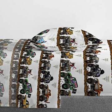 Jay Franco Monster Jam Tracks Twin Sheet Set - 3 Piece Set Super Soft and Cozy Kid’s Bedding Features Grave Digger & Megalodon - Fade Resistant Microfiber Sheets