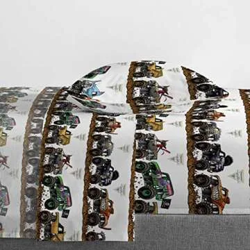 Jay Franco Monster Jam Tracks Twin Sheet Set - 3 Piece Set Super Soft and Cozy Kid’s Bedding Features Grave Digger & Megalodon - Fade Resistant Microfiber Sheets