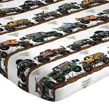 Jay Franco Monster Jam Tracks Twin Sheet Set - 3 Piece Set Super Soft and Cozy Kid’s Bedding Features Grave Digger & Megalodon - Fade Resistant Microfiber Sheets