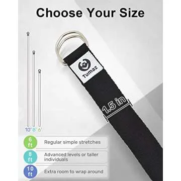 Tumaz Yoga Strap/Stretch Bands [15+ Colors, 6/8/10 Feet Options] with Extra Safe Adjustable D-Ring Buckle, Durable and Comfy Delicate Texture - Best for Daily Stretching, Physical Therapy, Fitness