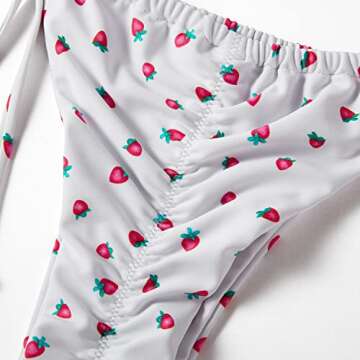 MOSHENGQI Women Sexy Brazilian Bikini 2 Piece Spaghetti Strap Top Thong Swimsuit Bathing Suit(S,Strawberry Print)