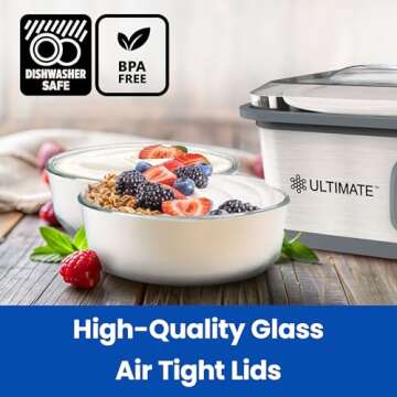 Ultimate Yogurt Containers 2 Pack - Make More Yogurt with 1-Quart Glass Containers (4 Cup) - Perfect...