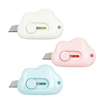 Cute Retractable Box Cutters, 3Pcs Cloud Shaped Mini Art Cutter Utility Knife