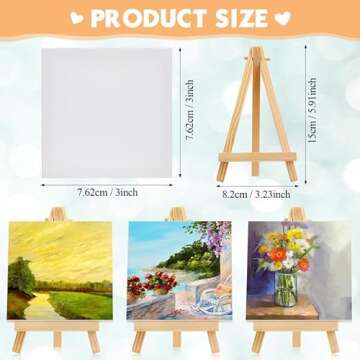 32 Pack, 5 x 5 Inch Mini Canvases with Easel Sets for Painting Small Art Stretched Canvases Panels Pack with Wood Display Easel for Kids Classroom Crafts Back to School Painting Parties Easter Gift