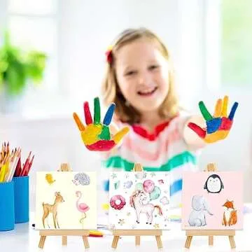 32 Pack, 5 x 5 Inch Mini Canvases with Easel Sets for Painting Small Art Stretched Canvases Panels Pack with Wood Display Easel for Kids Classroom Crafts Back to School Painting Parties Easter Gift