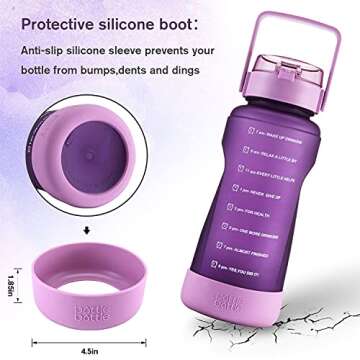 BOTTLE BOTTLE Half Gallon Water Bottle with Time Marker and Straw Workout Leak-proof Water Bottle fo...