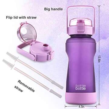 BOTTLE BOTTLE Half Gallon Water Bottle with Time Marker and Straw Workout Leak-proof Water Bottle for Adults and Kids 64oz Water Chug Jug with Protective Silicone Boot (Purple)