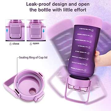 BOTTLE BOTTLE Half Gallon Water Bottle with Time Marker and Straw Workout Leak-proof Water Bottle for Adults and Kids 64oz Water Chug Jug with Protective Silicone Boot (Purple)