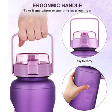 BOTTLE BOTTLE Half Gallon Water Bottle with Time Marker and Straw Workout Leak-proof Water Bottle for Adults and Kids 64oz Water Chug Jug with Protective Silicone Boot (Purple)
