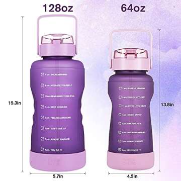 BOTTLE BOTTLE Half Gallon Water Bottle with Time Marker and Straw Workout Leak-proof Water Bottle for Adults and Kids 64oz Water Chug Jug with Protective Silicone Boot (Purple)