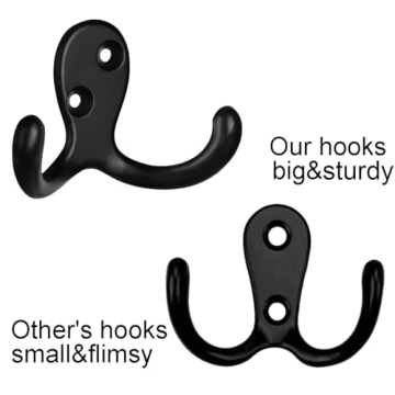 Heavy Duty Double Prong Coat Hooks for Home Organization