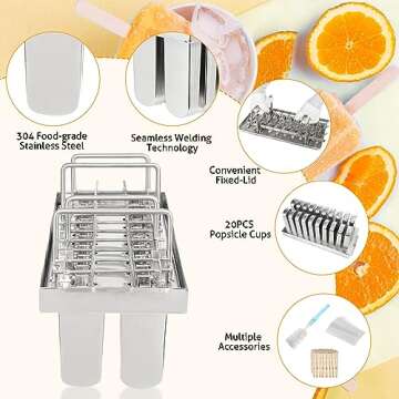 WICHEMI Stainless Steel Popsicle Molds - 20PCS Ice Cream Maker Set