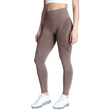 Aoxjox Workout Seamless Leggings for Women Smile Contour High Waisted Gym Yoga Pants Tights 26” (Mocha Marl, Small)