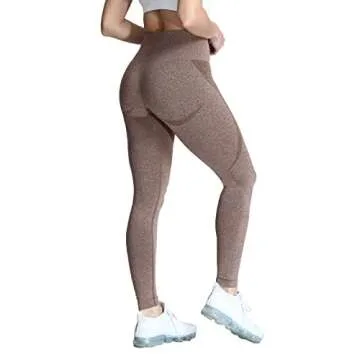 Aoxjox Workout Seamless Leggings for Women Smile Contour High Waisted Gym Yoga Pants Tights 26” (Mocha Marl, Small)