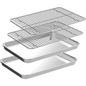 Quarter Sheet Pan with Cooling Rack Set [2 Baking Sheets + 2 Baking Racks], CEKEE Stainless Steel Co...