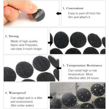 Self Adhesive Dots, Strong Adhesive 400pcs(200 Pairs) 0.59 inch Diameter Sticky Back Hook Nylon,Loop Strips with Waterproof Sticky Glue Tapes for Classroom, Office, Home(Black)