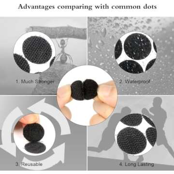 Self Adhesive Dots, Strong Adhesive 400pcs(200 Pairs) 0.59 inch Diameter Sticky Back Hook Nylon,Loop Strips with Waterproof Sticky Glue Tapes for Classroom, Office, Home(Black)
