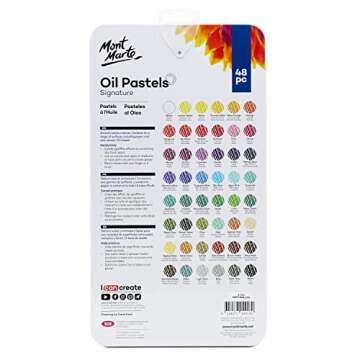Mont Marte Oil Pastels in Tin Box Signature 48pc, 48 Assorted Colors, Vibrant Oil Pastel Set, Great Blending and Layering, Comes in Storage Case, Ideal for Art, Craft, Coloring and Sketching