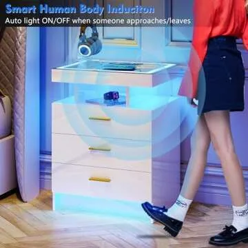 Lvivur Nightstands with Wireless Charging Station & LED Light