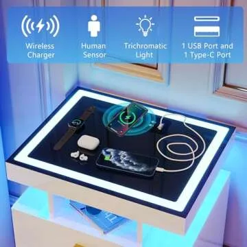 Lvivur Nightstands with Wireless Charging Station & LED Light