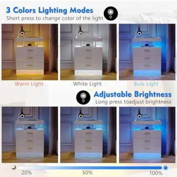 Lvivur Nightstands with Wireless Charging Station & LED Light