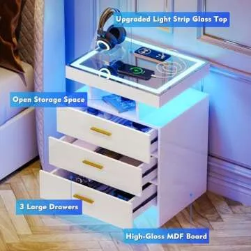 Lvivur Nightstands with Wireless Charging Station & LED Light