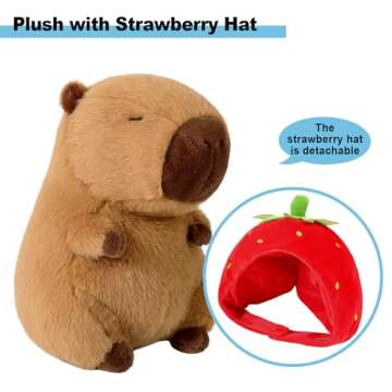Ditucu Cute Capybara Plush Wear Strawberry Hat Soft Capibara Stuffed Animals Plushies Toys Hugging G...