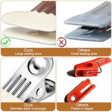 Chip Bag Clips for Food Storage, White Chip Clips Bag Clips Food Clips Bread, Upgrade Wide 1.5 Inches Stainless Steel Food Clips for Bags, Heavy Duty Bag Clips for Food Kitchen and Office 12 Pack