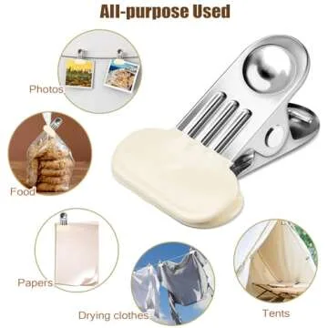 Chip Bag Clips for Food Storage, White Chip Clips Bag Clips Food Clips Bread, Upgrade Wide 1.5 Inches Stainless Steel Food Clips for Bags, Heavy Duty Bag Clips for Food Kitchen and Office 12 Pack