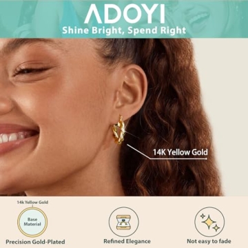 Adoyi Gold Hoop Earrings Set for Women Girls Gold Hoops Twisted Huggie Hoops Earrings 14K Plated Gold Hoop Earring Jewelry Set for Women Girl Lightweight 9 Pairs Earring Set Jewelry for Gifts