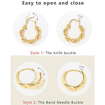 Adoyi Gold Hoop Earrings Set for Women Girls Gold Hoops Twisted Huggie Hoops Earrings 14K Plated Gold Hoop Earring Jewelry Set for Women Girl Lightweight 9 Pairs Earring Set Jewelry for Gifts