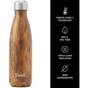 S'well Teakwood Water Bottle - Insulated, 17 oz