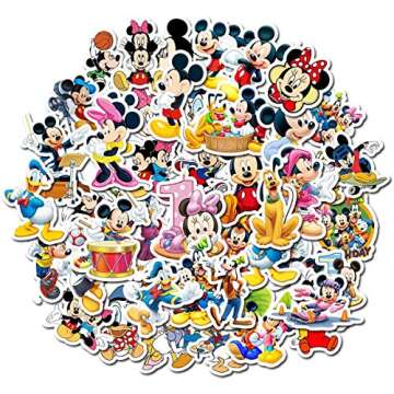 50pcs Vinyl Stickers Waterproof Disney Mickey Minnie Graffiti Decals for Water Bottles Cars Motorcycle Skateboard Portable Luggages Phone Ipad Laptops