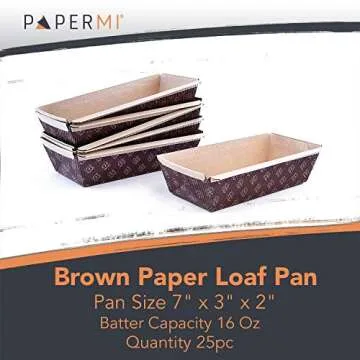 Paper Baking Loaf Pans – 25pcs, 7” x 3” x 2”, 16oz – Microwave, Freezer & Oven Safe up to 390° F – Disposable, Grease Resistant & Eco-Friendly Paper Bread Pan – for Runny, Thick, & Dough Batter