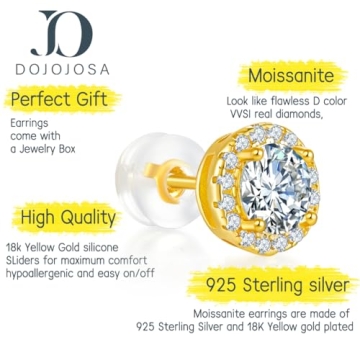 Moissanite Stud Earrings in 18K Gold & Silver