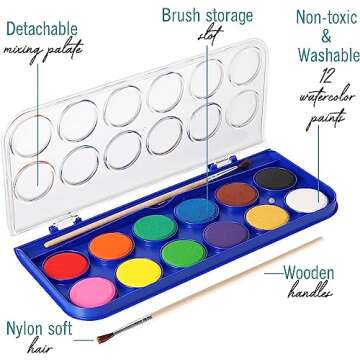 2 Pack Watercolor Paint Set 12 Vivid Colors Includes Watercolour Mixing Palette and 2 Brushes, Perfe...