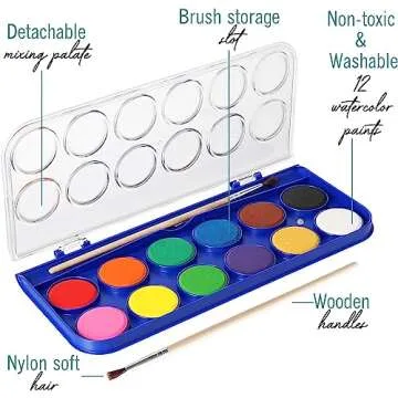 2 Pack Watercolor Paint Set 12 Vivid Colors Includes Watercolour Mixing Palette and 2 Brushes, Perfe...